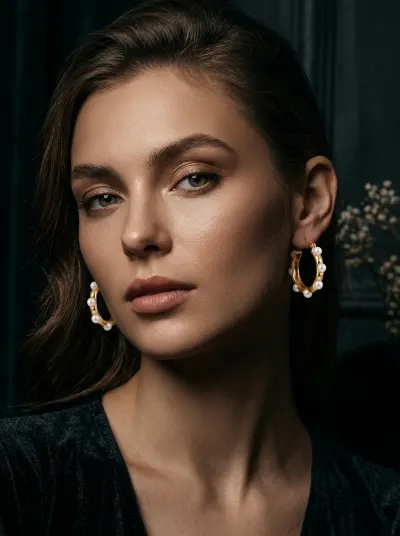 A luxury editorial still life of jewellery under directional light.