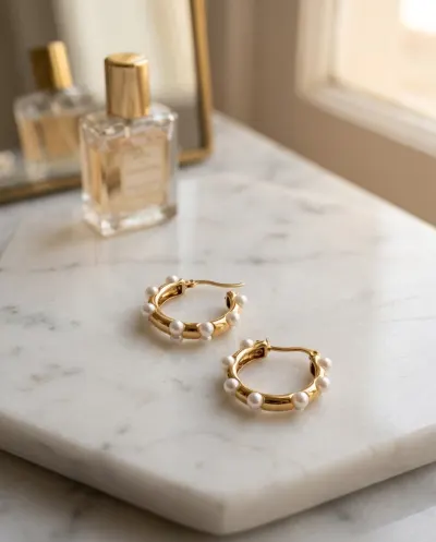 Jewellery arranged on a dressing table.